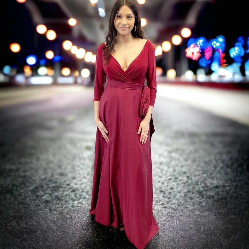 Alfred Sung Jersey Mikado Gown Dress Womens 4 Burgundy‎ Formal Holiday Gala
